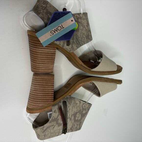 Toms Majorca Cutout Cobblestone Snake Print Canvas Heeled Sandal 9.5 - Picture 5 of 10